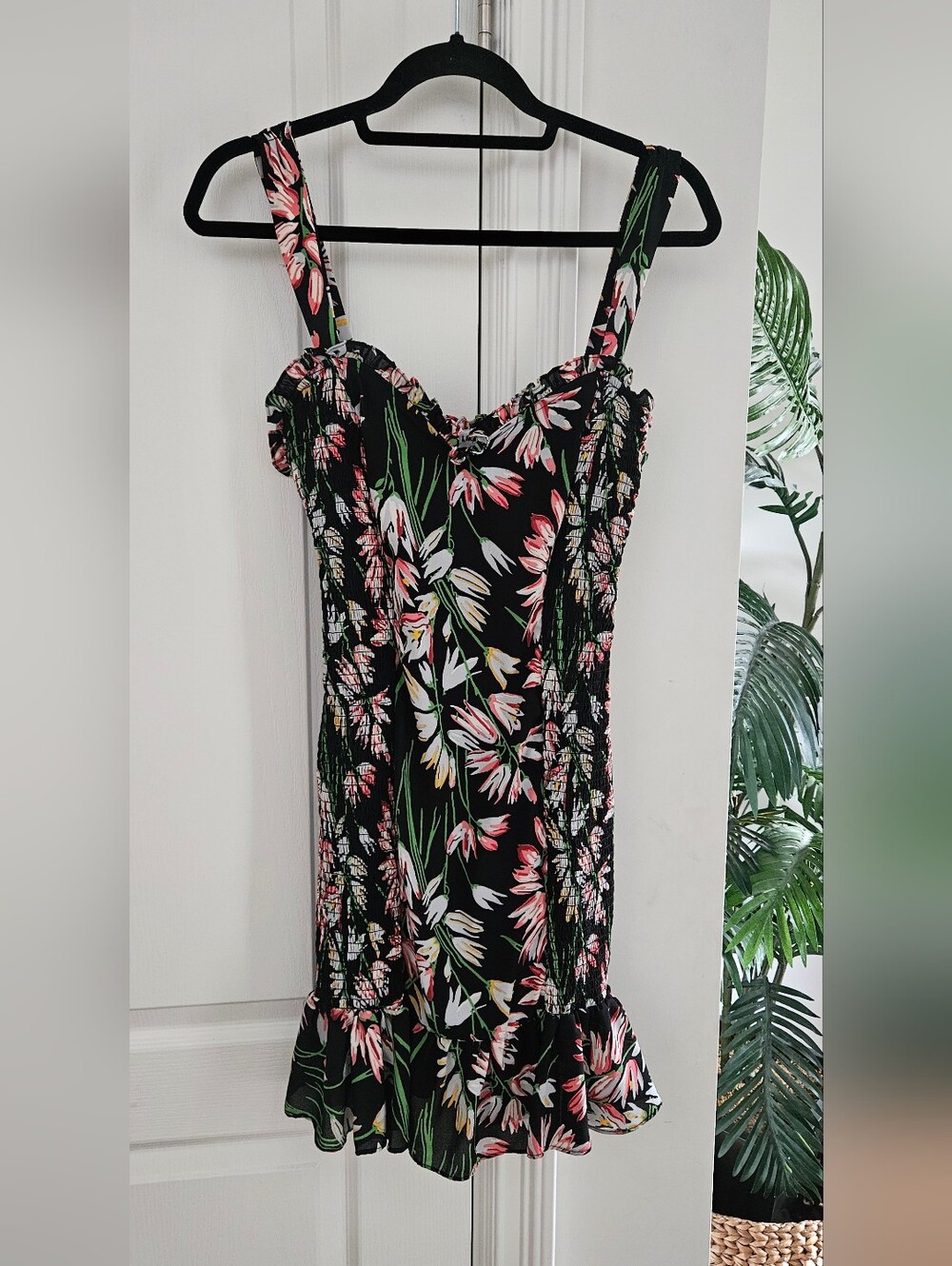 Likely Floral Ruffle Hem Sundress - Black with Pink & White Flowers